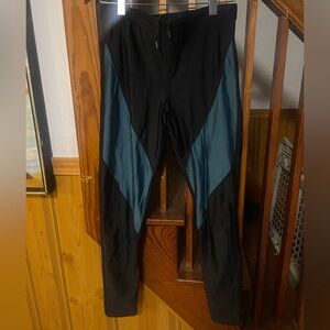 Vintage Unisex Adult Large Black and Teal Spandex Pants drawstring paper tag
